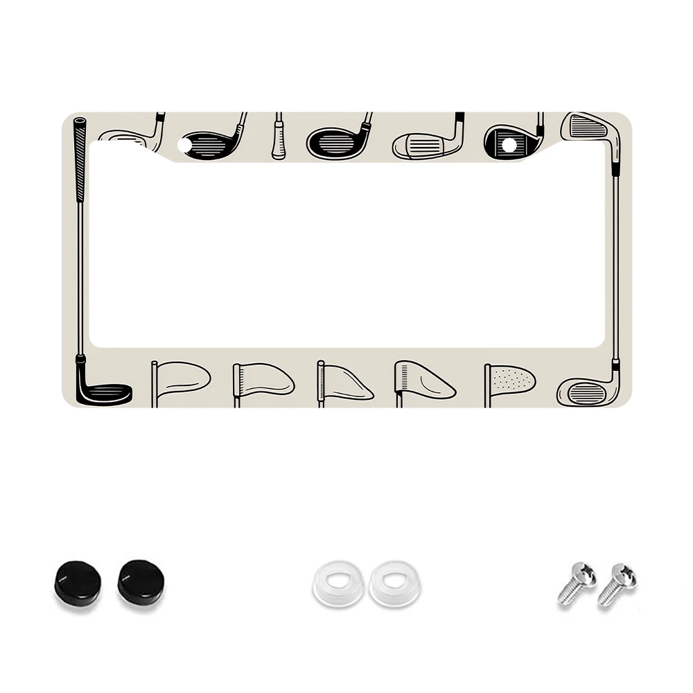 

1 шт. бежевая рамка номерного знака с 2 отверстиями и рисунком клюшек для гольфа, алюминиевый материал, 6x12 дюймов, включает винт