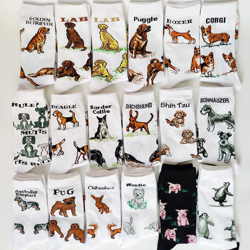 NEW Crew Fashion Funny Women Socks Border Collie Schnauzer Lab Scottie Beagle Boxer Pug Bulldog Sheltie Golden Doodle Retriever