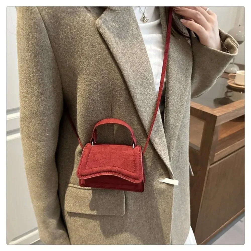 Fashion Suede Crossbody Bag Square Shape Mini Small Handbag Solid Color Shoulder Bag Women