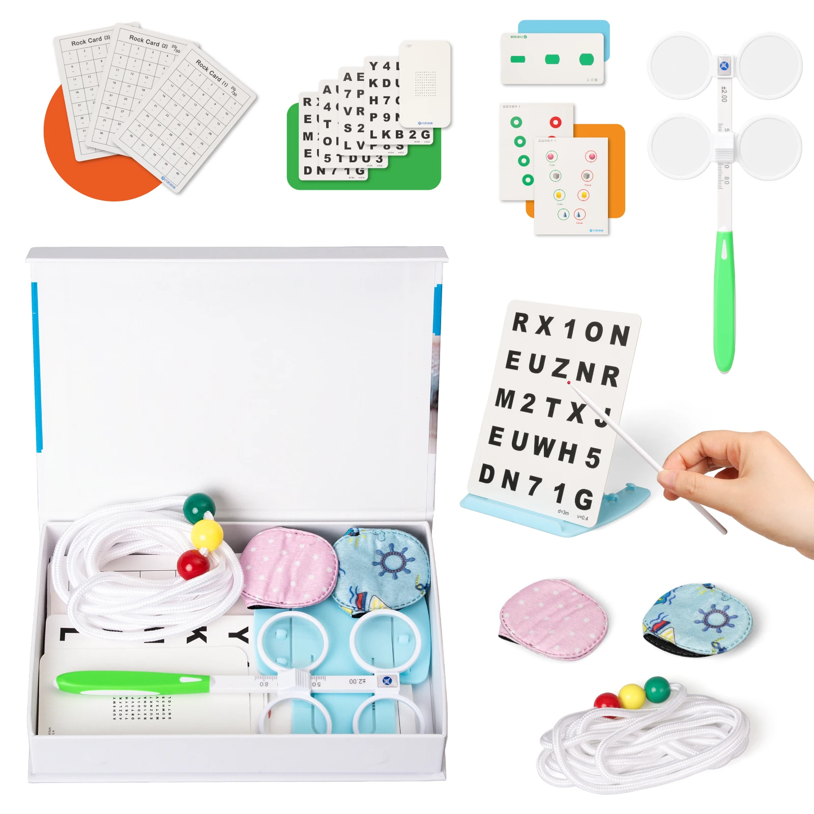 Kids Amblyopia Vision Training Set with Adjustable PD Flipper Lens, Vergence Ball, Eye Patch & Various Vision Training Cards