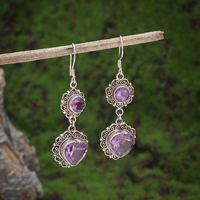 Retro Fashion Heart Shape Purple Zircon Earrings Women's Hypoallergenic Elegant Party Jewelry Accessories