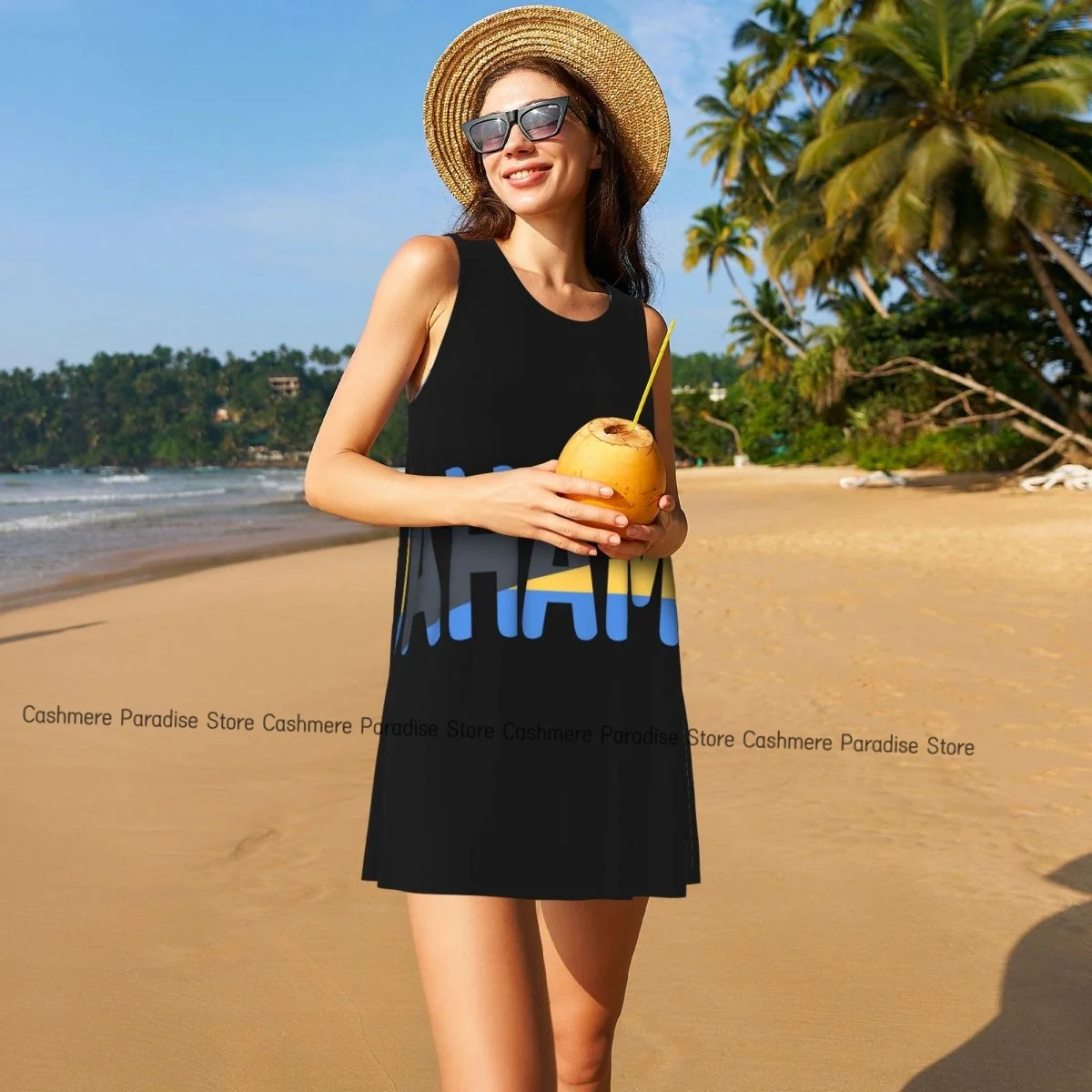 Women's Dress Bahamas Flag Summer Casual T Shirt Dresses Beach Cover up Tank Dress