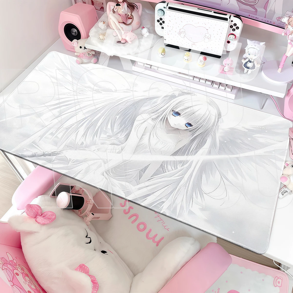 Anime Girl Computer Desk Mat Cute Angel Art Large E-Sports Mouse Pad Gamer Non-Slip Rubber Deskpad Office PC Keyboard Mousepad