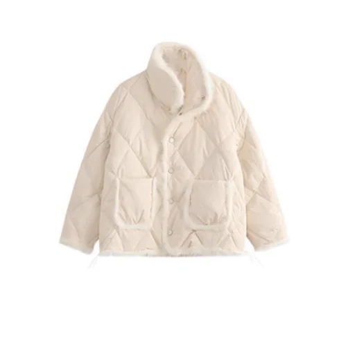 女性用新作冬物ゆったり長袖多用途韓国風綿入りジャケットファッション年齢層を問わず暖かいダイヤモンド格子柄ショートコート