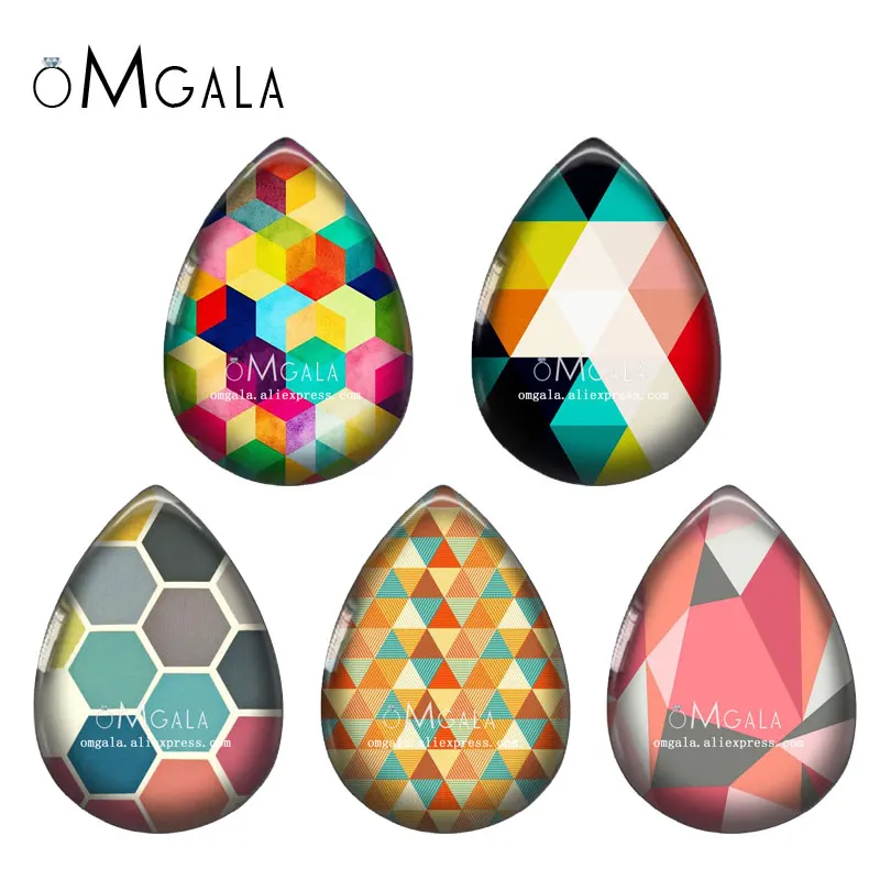 

5pairs Geometric Polygon Color Patterns Water Drop Photo Glass cabochon flat back for DIY Earrings Jewelry Making Findings