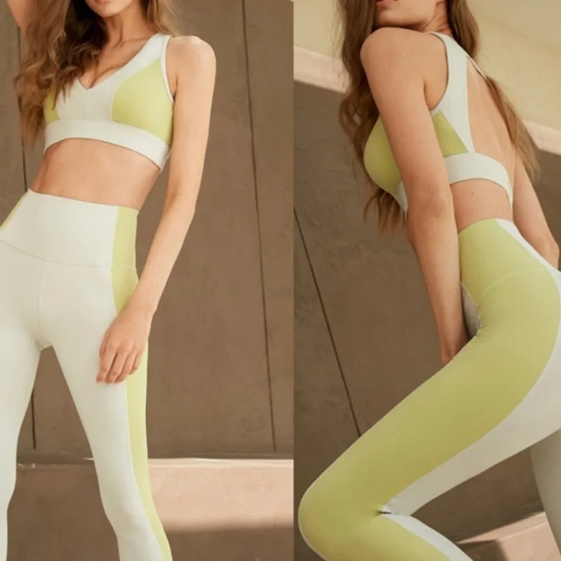 V-neck fitness leggings in contrast color, sports vest, shock-absorbing, skin-friendly, skin-friendly