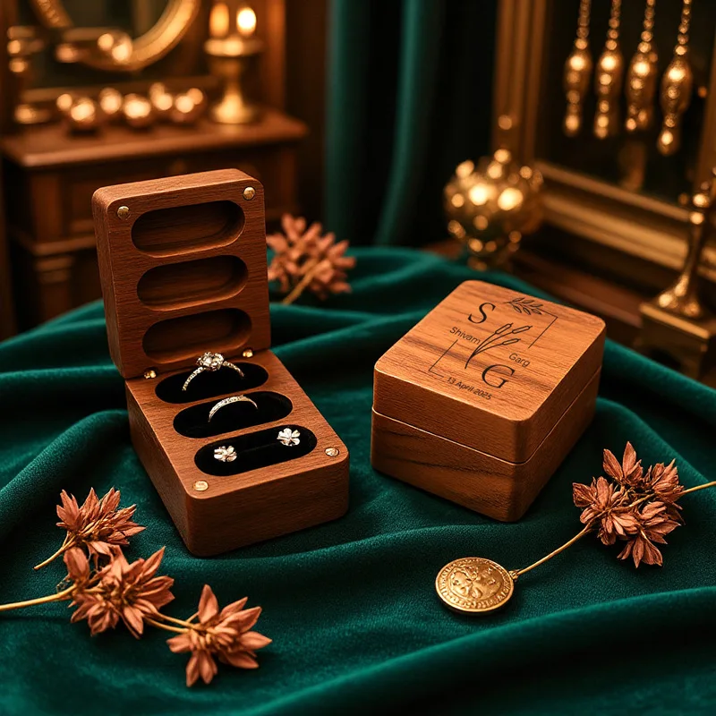 Caja de joyería de madera maciza de estilo chino antiguo, con tres compartimentos, para guardar pendientes y collares. Elegante estuche organizador de madera, un regalo de lujo para mujeres y niñas.