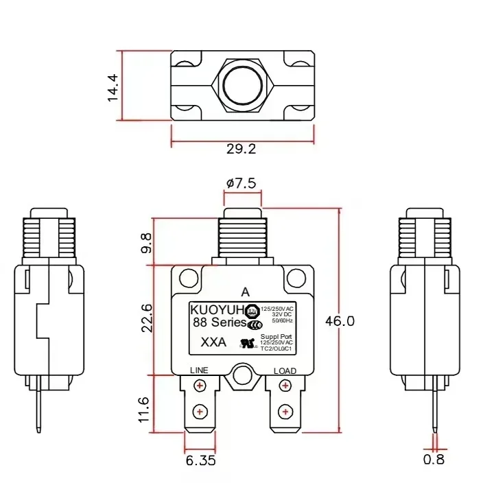 3A 4A 5A 8A 10A 12A 15A 18A 20A 25A 30A Circuit Breaker Overload Protector Switch Fuse Resettable 220V with Waterproof Cap