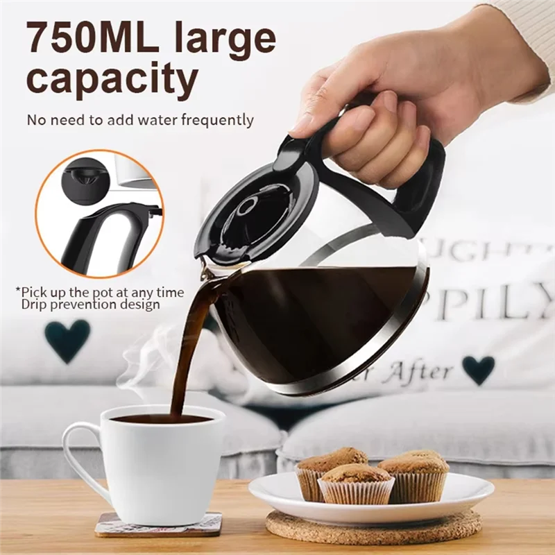 

Latest Electric Coffee Maker 750Ml 6-Cup Drip Coffee Machine With Anti-Drip Function Borosilicate Glass Carafe EU Plug