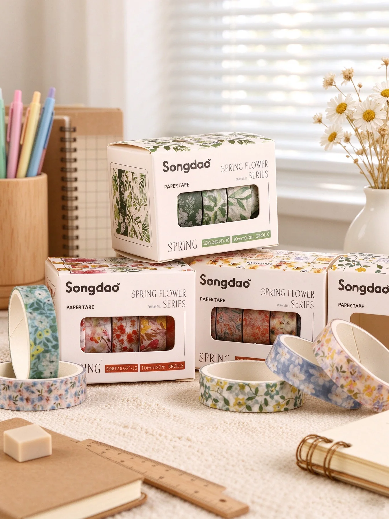 5 Rolls/Box 10mm x 2m Watercolor Floral Washi Tape Set Flower Leaf Masking Tape for Journaling Scrapbooking Planners DIY Crafts