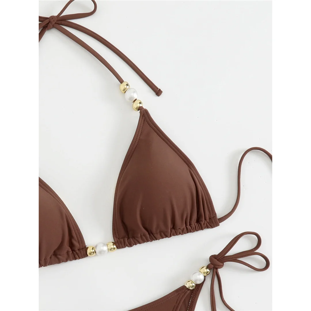 Neues zweiteiliges Bikini-Set mit Perlen und Neckholder, Damen-Bikini, Badeanzug, Badebekleidung für Damen, hoch geschnittene Beine, gepolsterter Badeanzug, Badebekleidung, V7194 – Detail 6