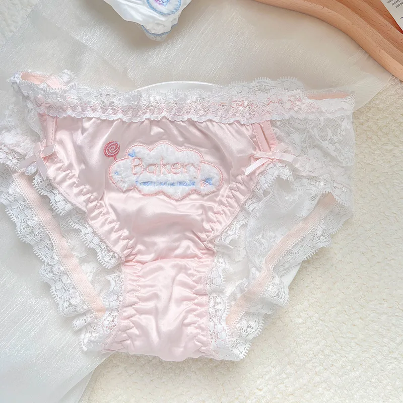 Women Cute Lovely Sweety Embroidery Sexy Lace Flower Transparent Underwear Princess Quick Drying Breathable Panties Breifs