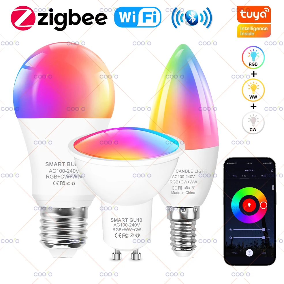 Tuya Smart WiFi ZigBee Bluetooth LED Light Bulbs 220V 110V E27 GU10 E14 RGB Dimmable LED Lamp Work with Smart Life Alexa Google