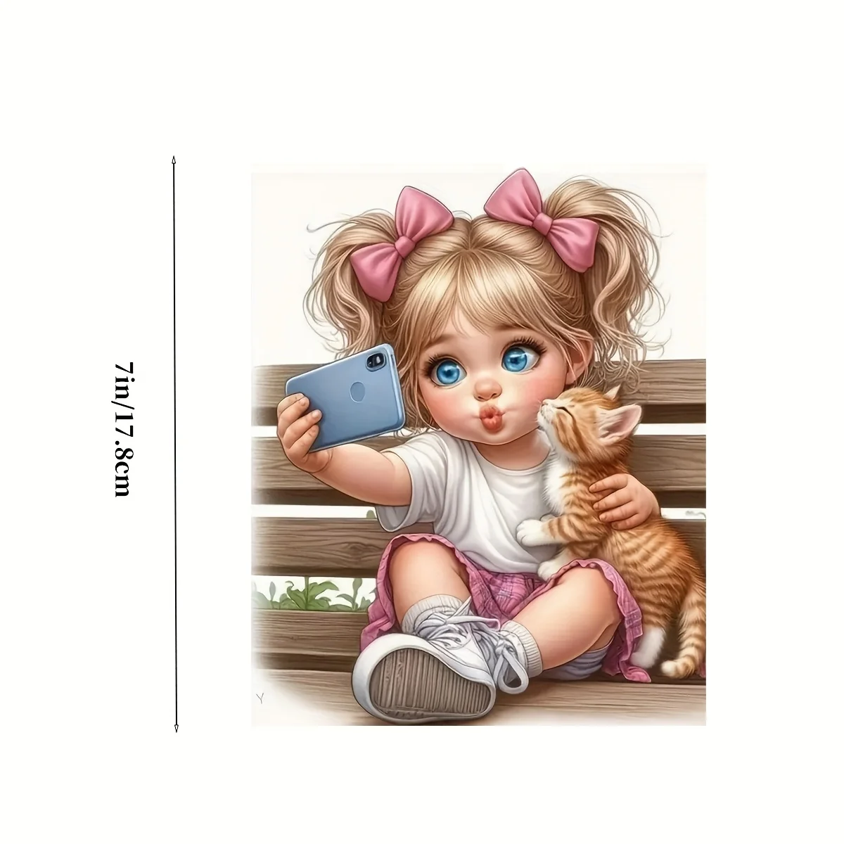 2D Flat Vinyl Sticker, Cute Girl Taking Selfie With Kitten Decal for Car, Laptop, Water Bottle, Phone, Motorcycle, Wall & Cup