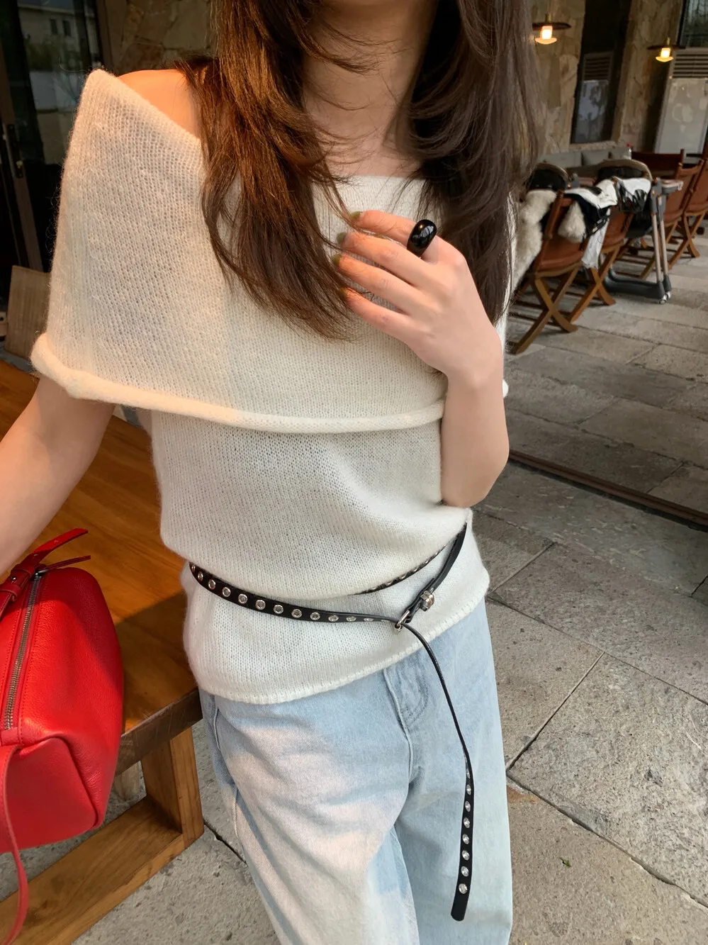 

Винтажная женская футболка Lilian Fueeh с одним открытым плечом, свободного кроя, из трикотажа, с коротким рукавом, для повседневной носки, дизайнерская сенсация