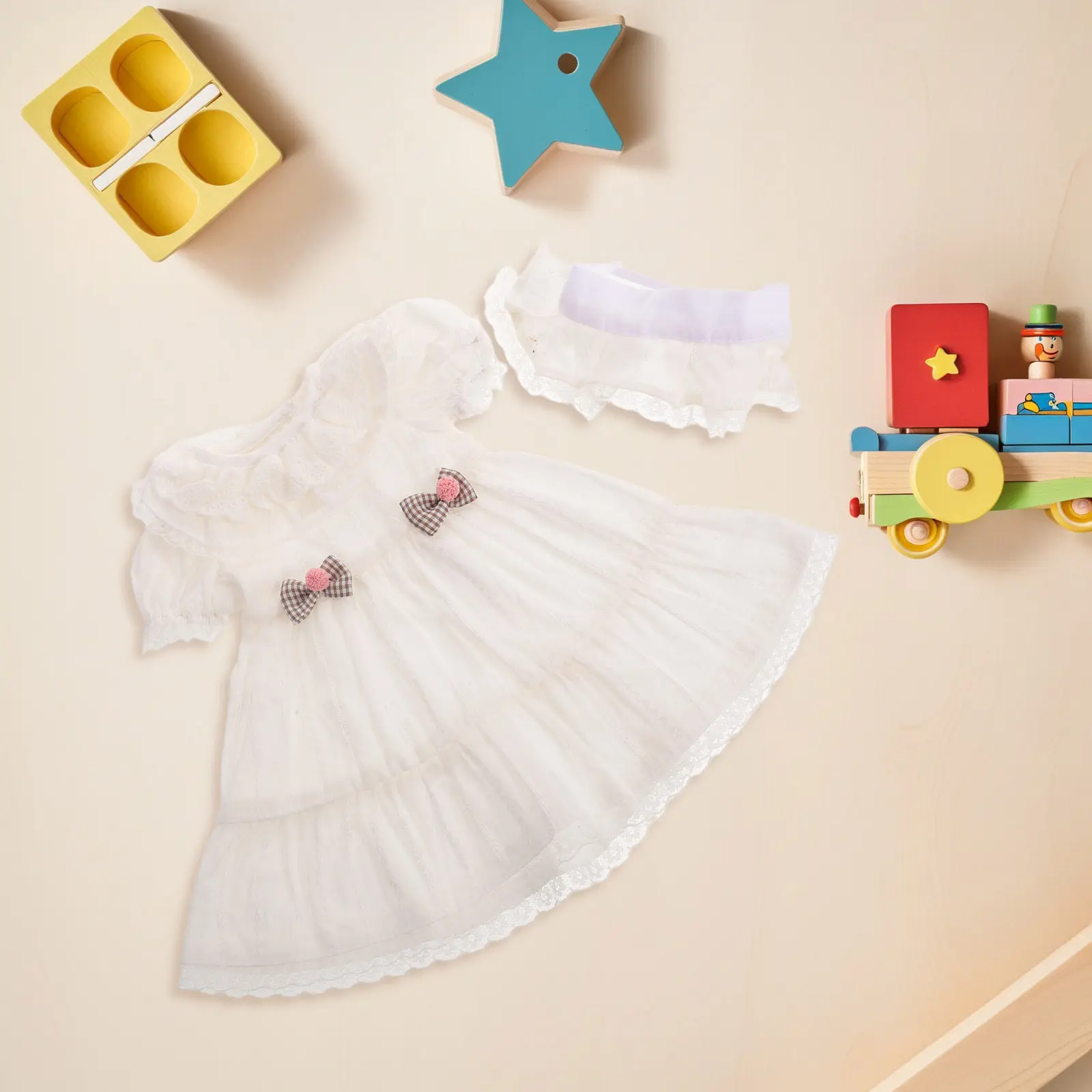 

1Set Princess Skirt Set Special 18 Inch White Tiny Wedding Gown Communion Outfit Adjustable Straps Elegant Tulle Party Bridal