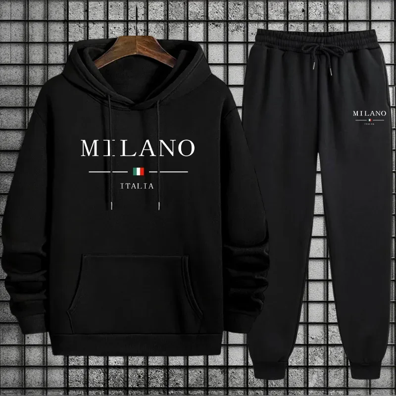Conjunto Deportivo de Hombre, Tendencia 2026, Sudadera con Capucha y Pantalones Deportivos, Estampado Italiano, Ropa Deportiva Otoño Invierno, Informal para Uso Diario y Jogging