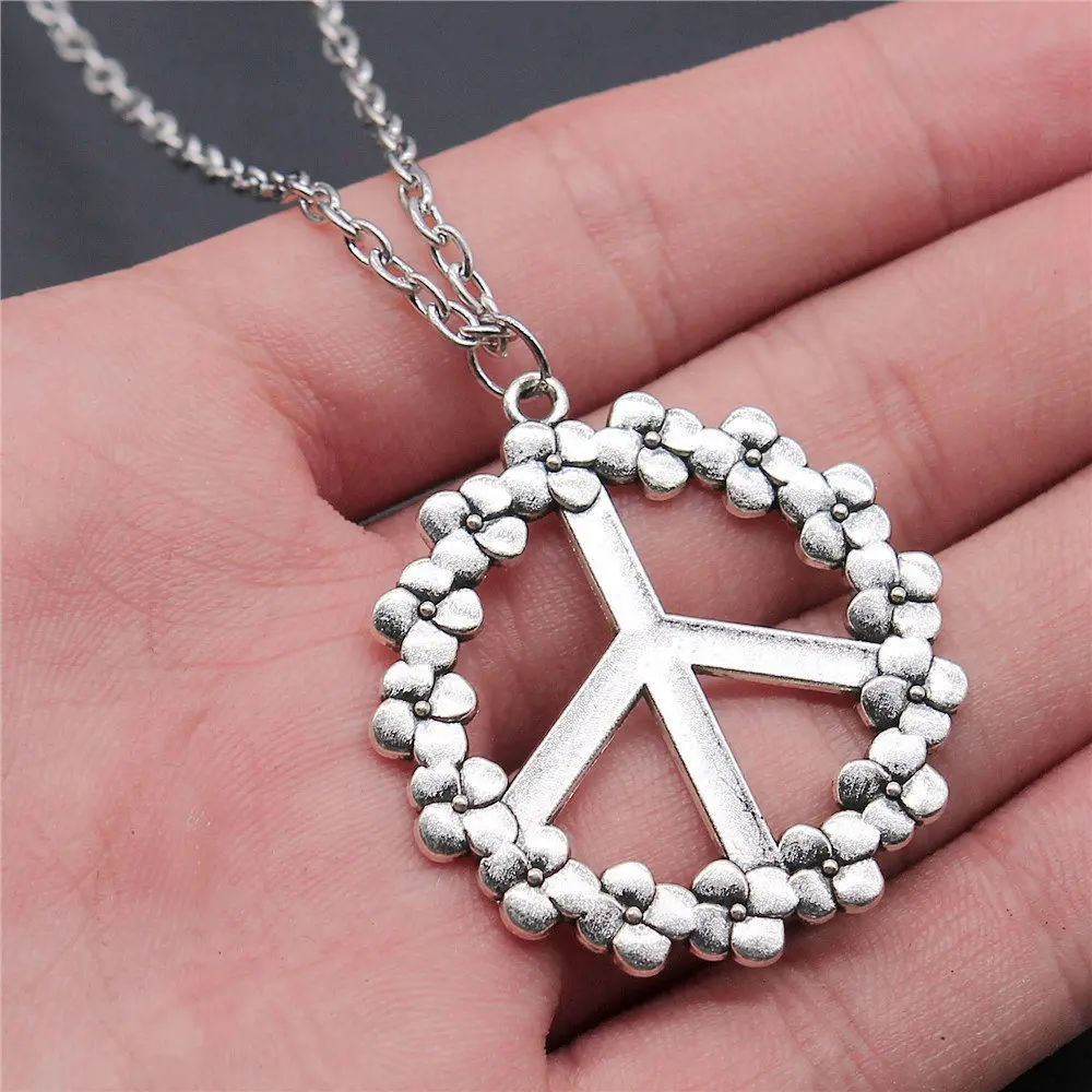 Love Heart Peace Sign Necklace 45cm Or 70cm Long Chain Girl Jewelry Mother'S Day Kawaii Cheapest Items