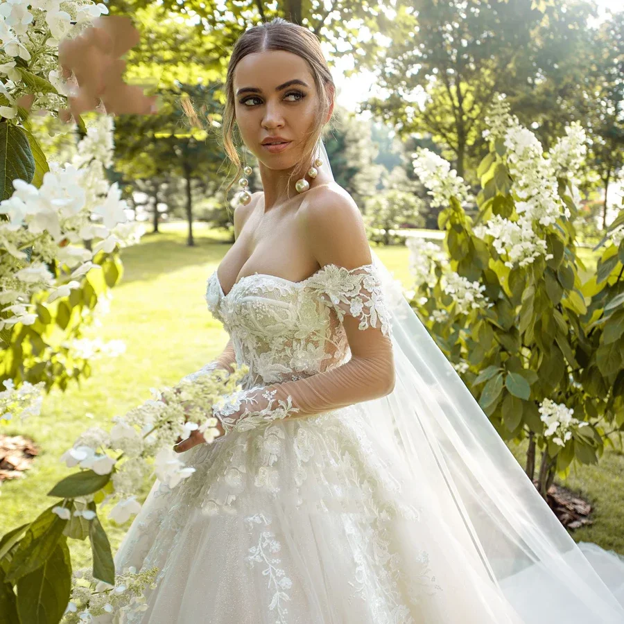 

Flavinke Customized Sexy A-Line Wedding Dresses Off the Shoulder Bridal Gown Appliques Sweetheart Wedding Gown Vestidos De Novia