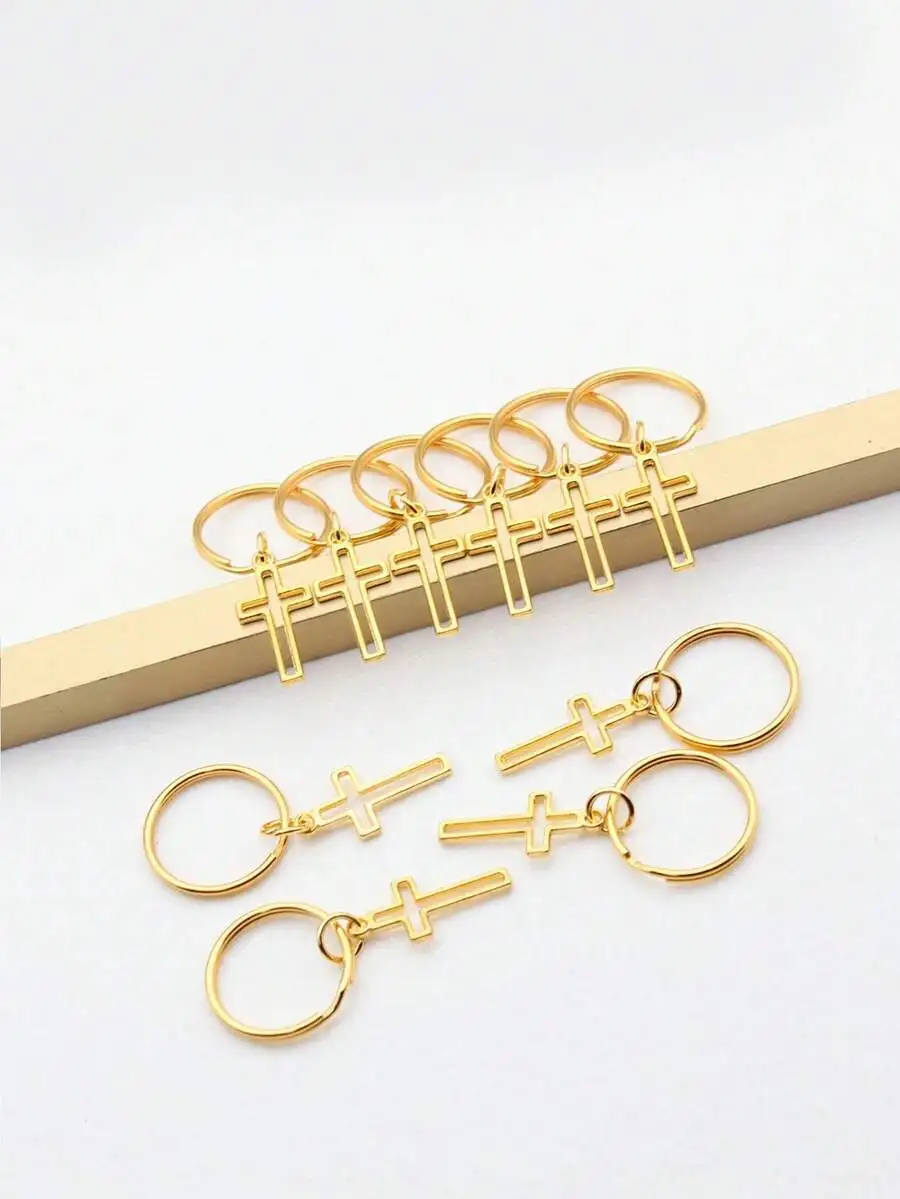 10pcs/Set 11x24mm Hollow Cross Charms Pendant Keychain 20mm Outer DIA Round Wire Keyring Without Chain Keychain Car Accessories