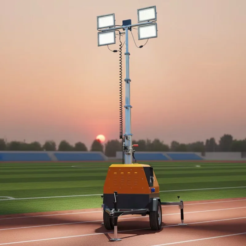 Portable Generator Lighting Tower with Telescopic Mast LED Lamps for Outdoor Job Site Emergency Night Work Use