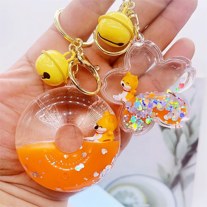 Internet Celebrity Ins Oil Shiba Inu Donut Floating Bottle Keychain Female Fresh Exquisite Pendant Couple Bag Charm