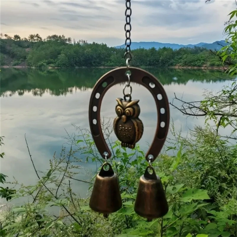 Lucky Horseshoe Wind Chime With Owl And Butterfly Hanging Chain Rustic Boho Style For Home And Garden Table Decor Gift For Women