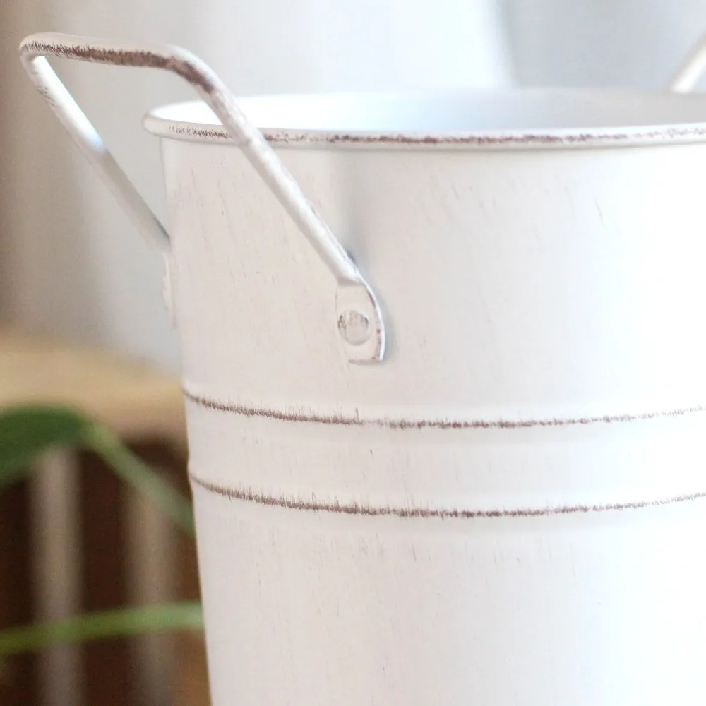 DIY Craft Creative Tin Flower Bucket Durable Protable Retro Tin Barrel with Handles Round Wrought Vase Wedding