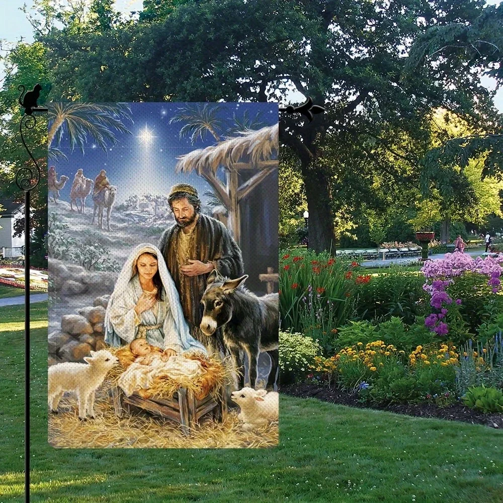 Night of Jesus' Birth Garden Flag Vertical Double sided Simple Farmland Coarse Linen Yard Lawn Outdoor Decoration