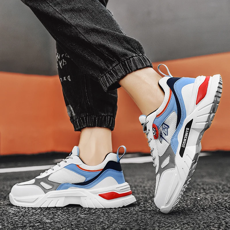 

Men's Casual Sports Shoes New Lightweight and Breathable Running Shoes with Round Toe Laced and Color-blocked Soft Soles