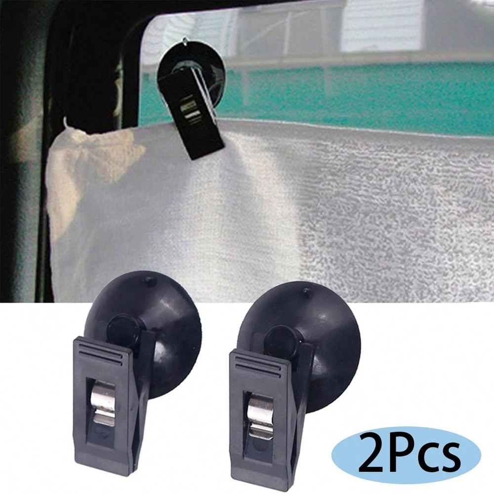 1 Pair Car Interior Window Clip Mount Black Suction Cap Clip Plastic Sucker Removable Holder For Sunshade Curtain Towel Ticket