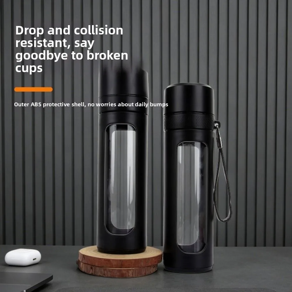 Anti-Scald Glass Water Bottle One Click Opening Leak-proof Tea Separation Cup Large Capacity Drop-Proof Tea Water Cup
