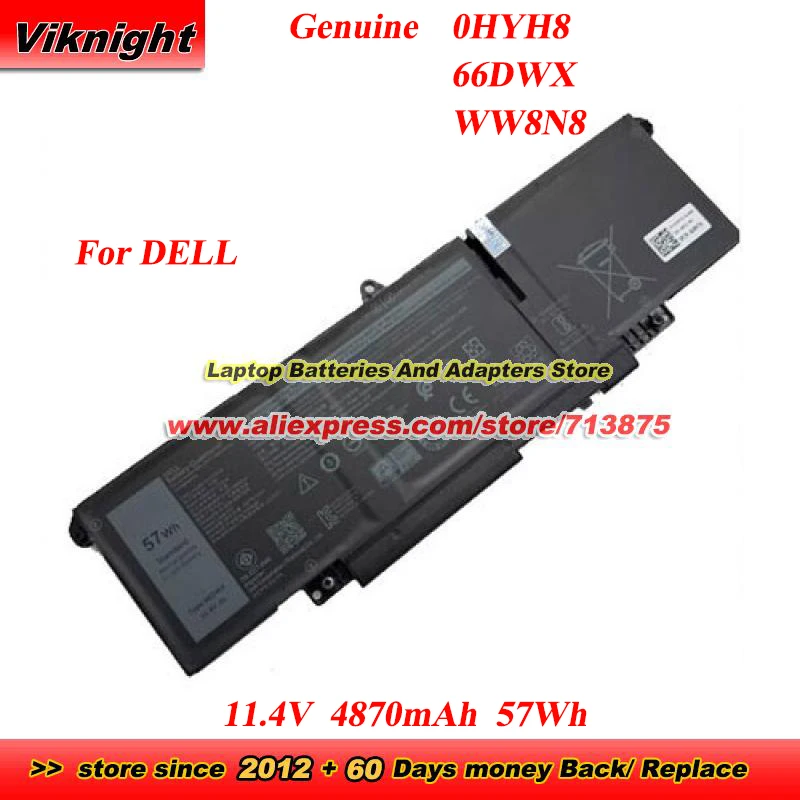 

Genuine 0HYH8 66DWX WW8N8 Battery for DELL Latitude 7340 7440 7640 P126F P175G Notebook 11.4V 4870mAh 57Wh