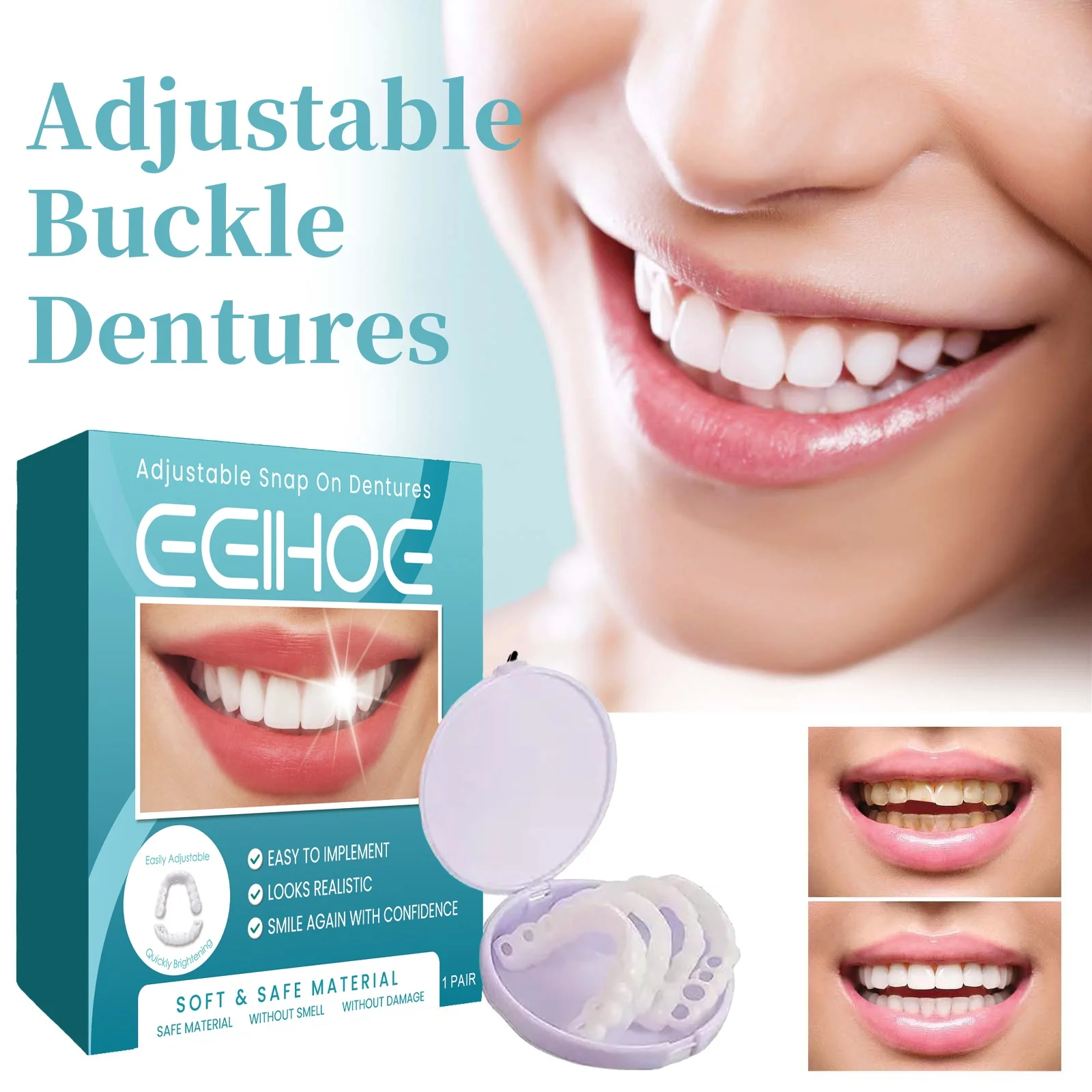 Adjustable Buckle Dentures Orthodontic Teeth Temporary Filling Of Gaps Between Teeth Denture Kit Suitable For Both Men And Women