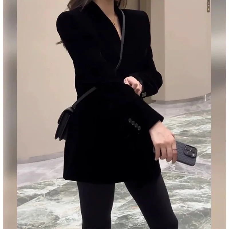 

Black Velvet Tailored Jacket Women's Slim Fit High Quality Sensation New Style Single Piece Suit Top Quality