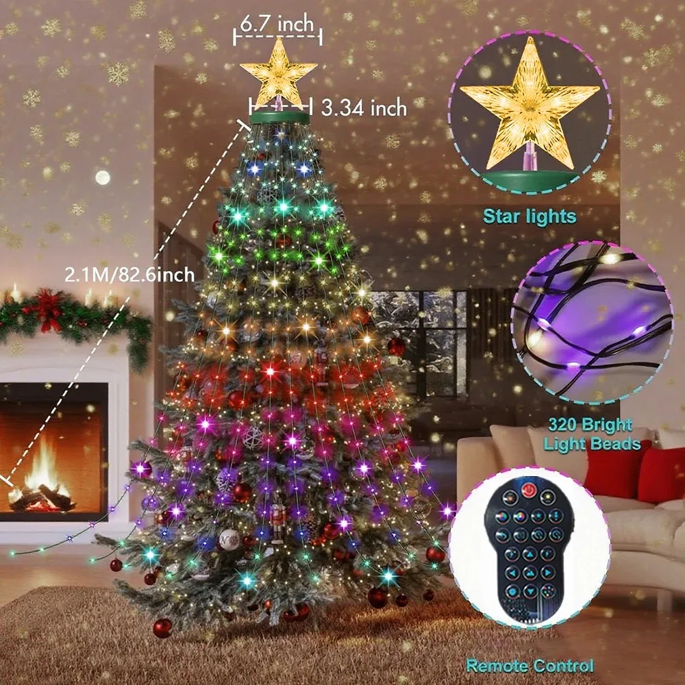 400 المصابيح الذكية أضواء شجرة عيد الميلاد مع ستار توبر RGB LED أضواء الجنية App عن بعد لتقوم بها بنفسك نمط اللون لتزيين شجرة عيد الميلاد