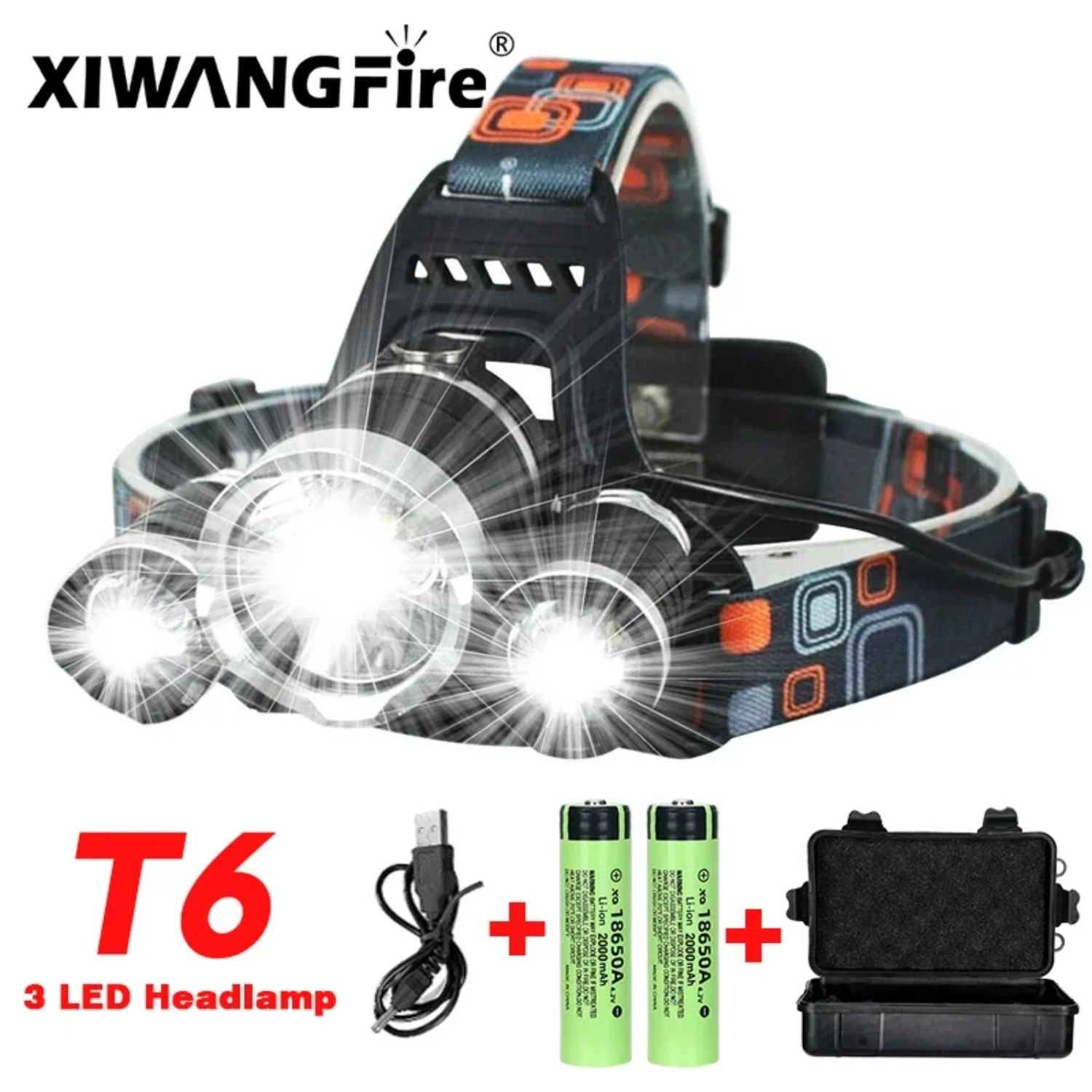 Powerful Adjustable T6 Rechargeable LED Outdoor Headlamp for Hunting, Fishing, Camping - Portable and Bright Torch Lantern with 