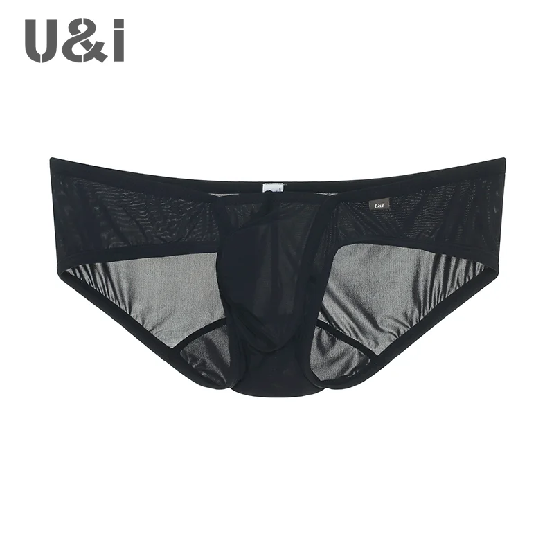 U&I underwear men\'s trendy small boxer nylon thin breathable convex scrotum support personality red low waist triangle hip lifti