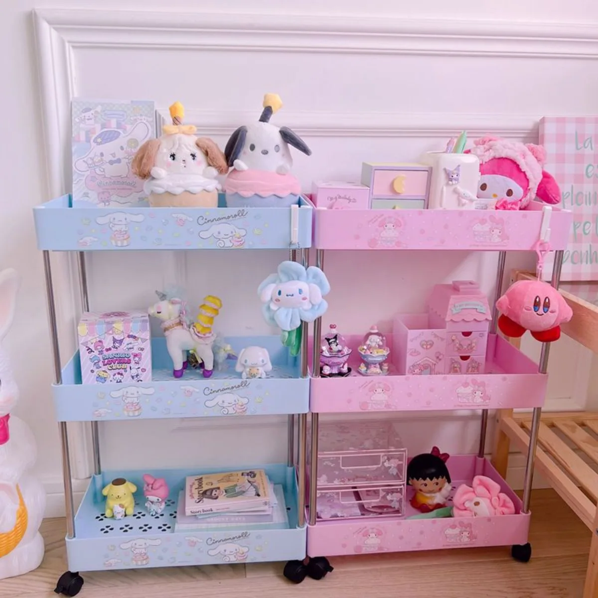 

Cute Sanrio HelloKitty 3 Tier Rolling Storage Cart for Bedroom Bathroom Cartoon Anime Kawaii Cute Lightweight So Durable Gifts