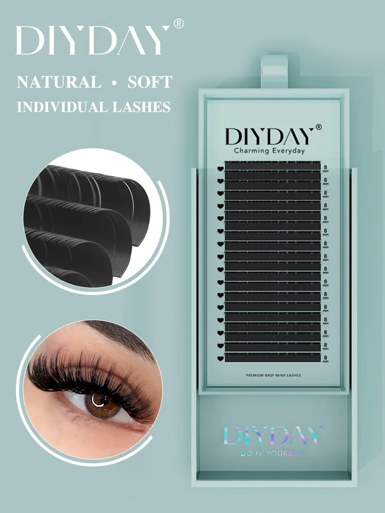 DIYDAY Individuelle Wimpernverlängerung, lange Länge, klassische Wimpernverlängerung, Tabletts, Großhandel, mattschwarz, weiche Nerz-Faux-Wimpern