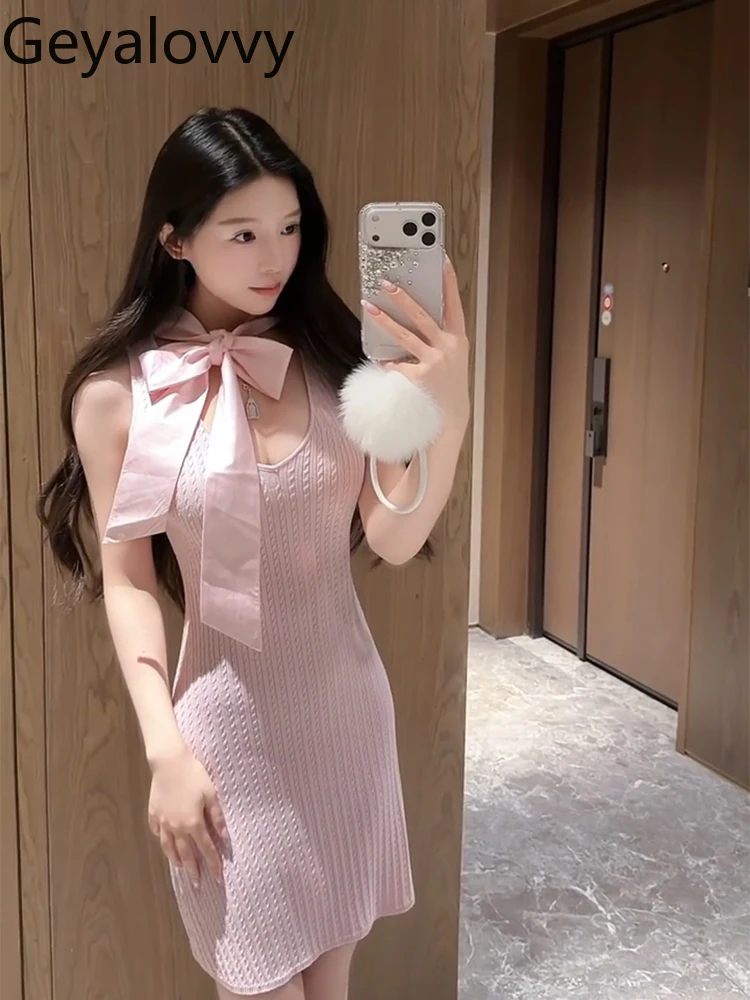 Pure Desire sexy stijl holle strik patchwork vestjurk voor dames herfst winter nieuwe hoge taille slanke mouwloze korte jurk