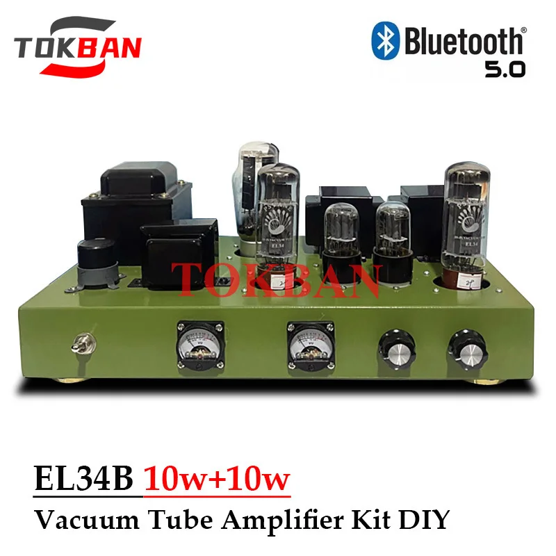 Tokban EL34 Vacuum Tube Amplifier Diy Kit 10w*2 High Power Handmade Bluetooth 5.0 Vu Meter HIFI Class A Amplifier Audio