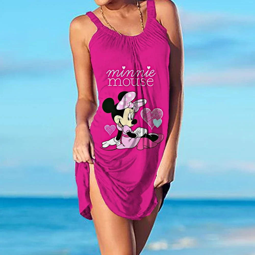 2024 New Sexy Mickey Mouse Mini Beach Dress donna Spaghetti Strap Stitching abiti donna elegante Evening Party Club Dress