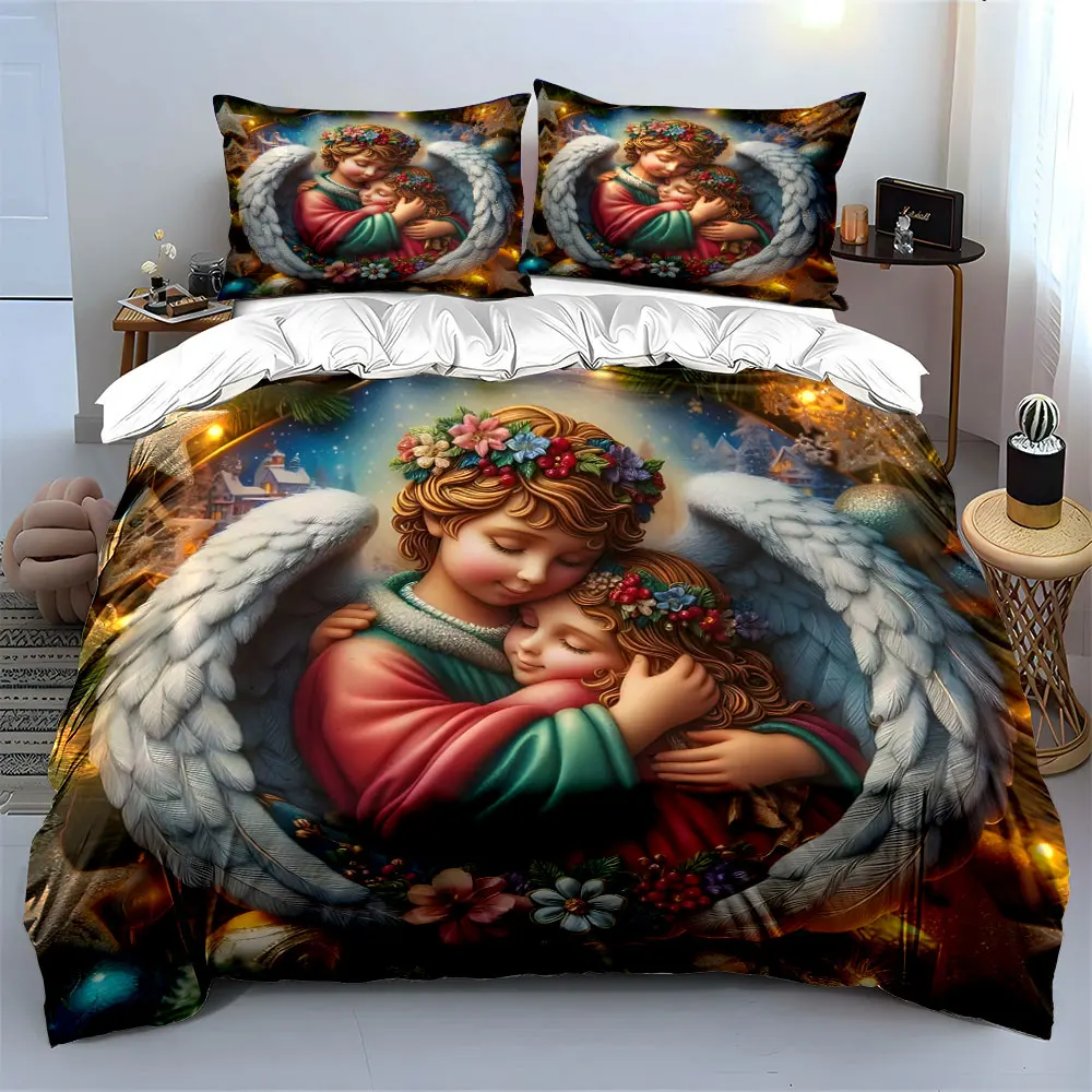 Warm angel embrace decorative art scene Print Bedding set 3PC 1duvet cover 2pillowcases adult and children bedding set Luxury