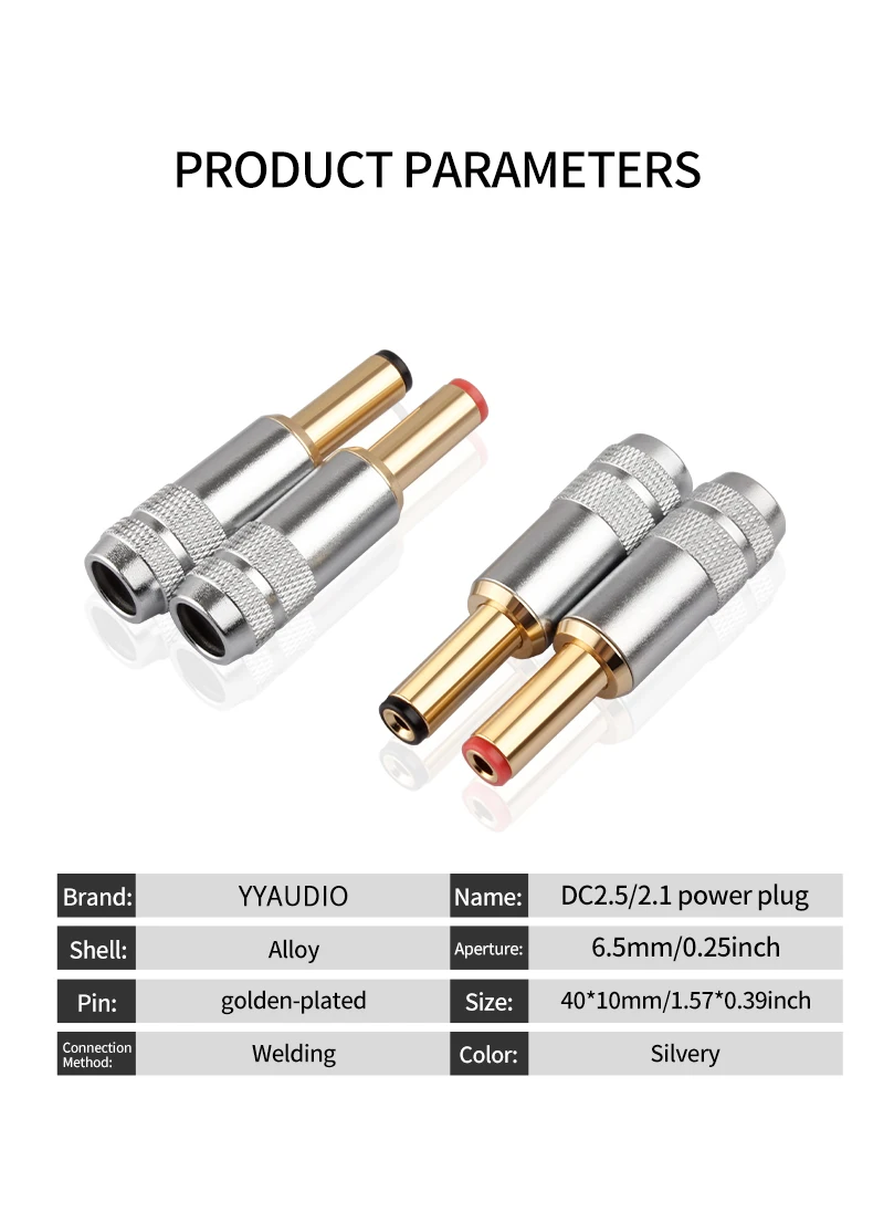 YYAUDIO Kupferbeschichteter Gold-DC-2.1G/2.5G DC-Stromstecker Schweißanschluss für Lineare Stromversorgung 1 Stück – Detail 6