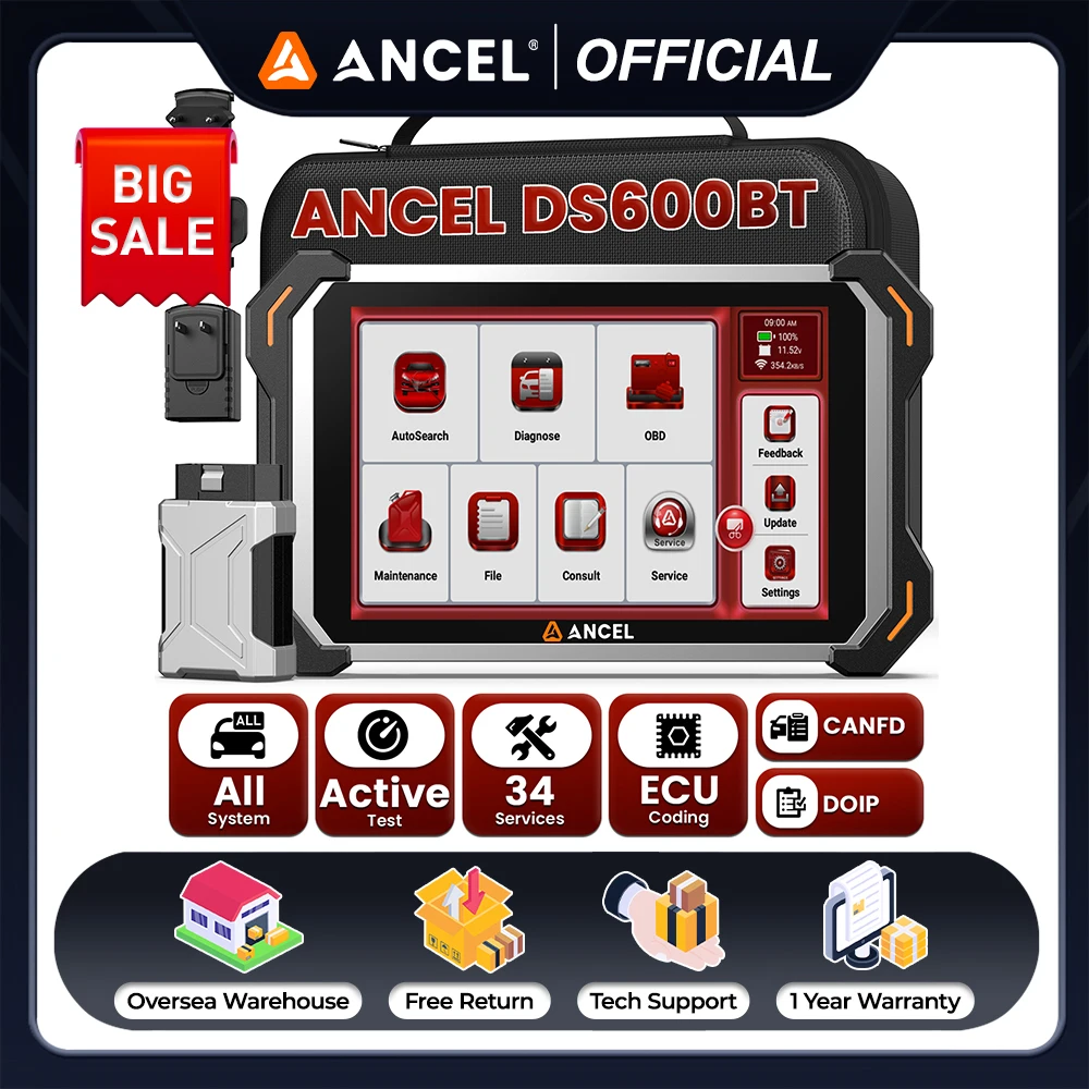

ANCEL DS600BT 8 inch Car Diagnostic Tools Auto OBD2 Scanner All System CAN FD/DOIP Bidirectional Scan Tool 34+ Reset ECU Coding