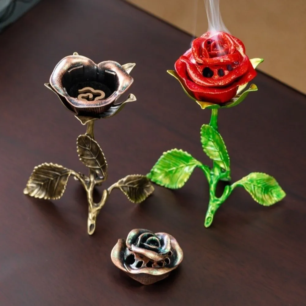 Handcrafted Metal Rose Burner Sturdy Alloy Crafts Incense Holder Heat-resistant Traditional Aromatherapy Burner Home Decor