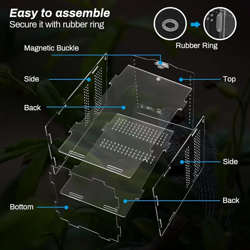 Acrylic Reptile Terrarium Breeding Box, Mini Transparent Reptiles Cage with Cover Nano Arboreal Tarantula Enclosure