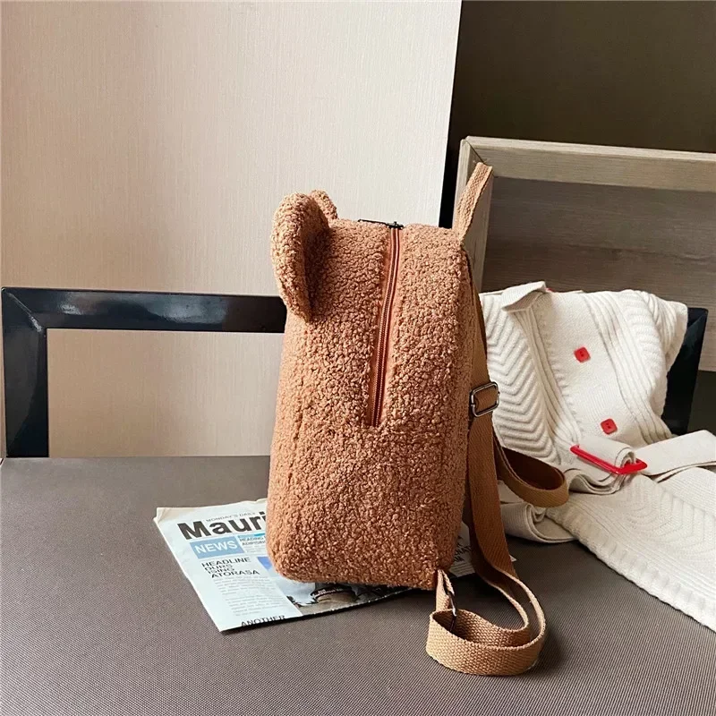 1 قطعة لطيف الدب الأذن الصوف حقيبة ظهر صغيرة الاطفال الفتيات عادية الدافئة امبسوول Daypack حقيبة مدرسية حقيبة الظهر للسفر التسوق