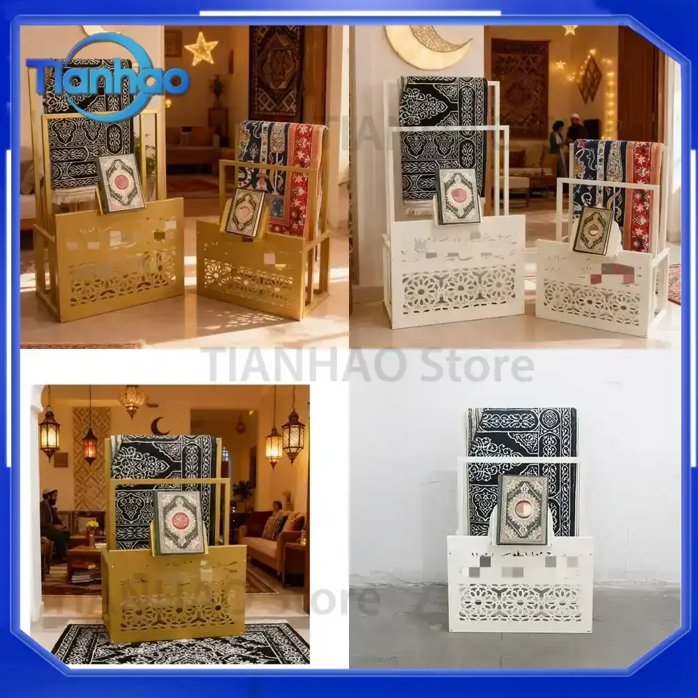 Wrought Iron Carved Multi-Function Rack Bookshelf Carpet Towel Storage Stand for Prayer for Middle Eastern Style